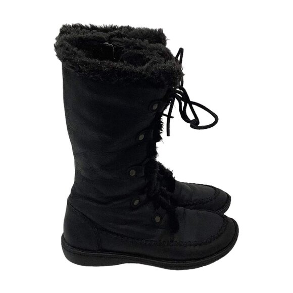 B.O.C Born Size 6.5 EU 37 Black Boots Oiled Leather Lace up Side Zip Fur Lined - Picture 7 of 12